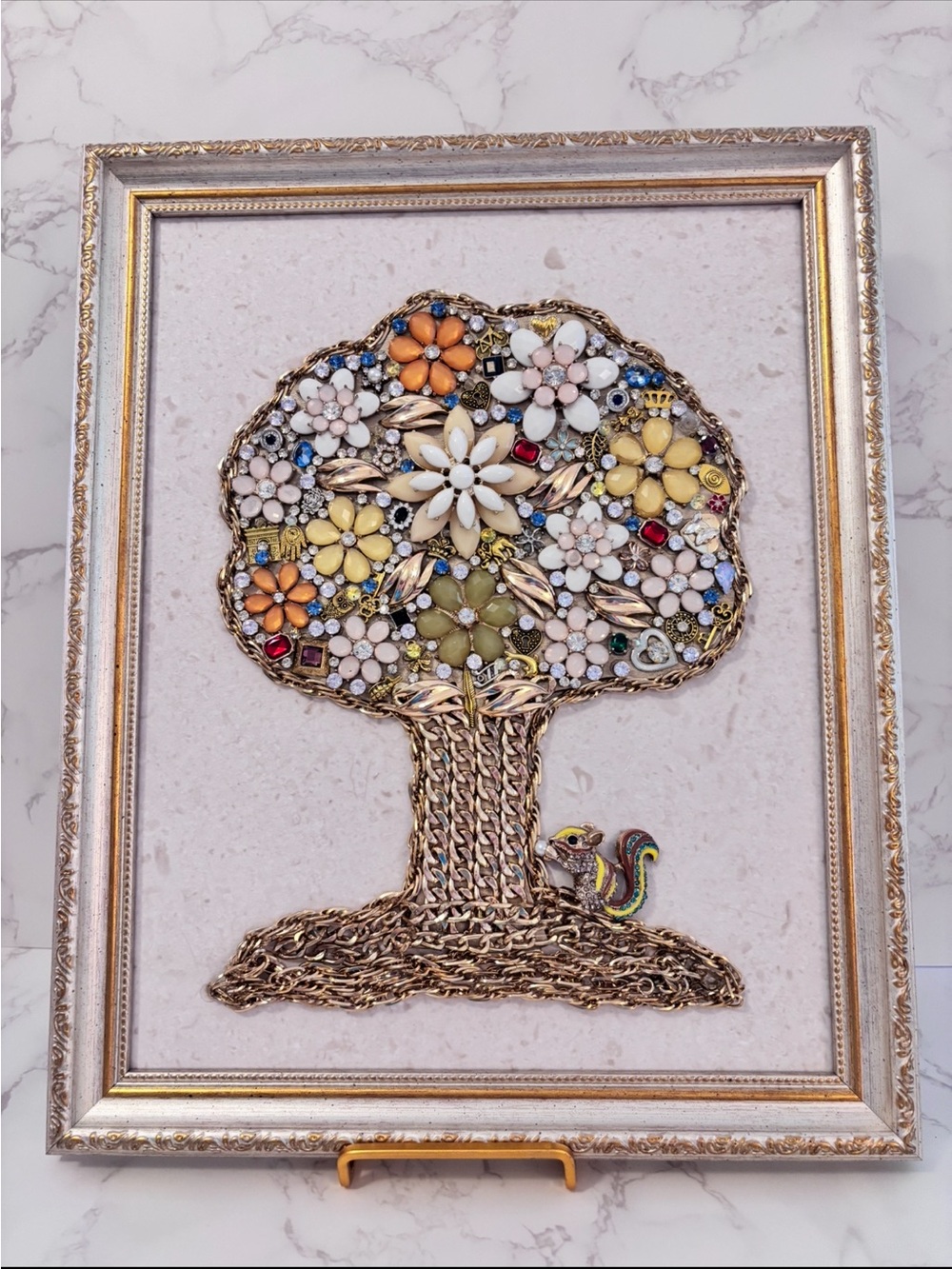 Embellished Floral Tree Wall Art with Squirrel Accent